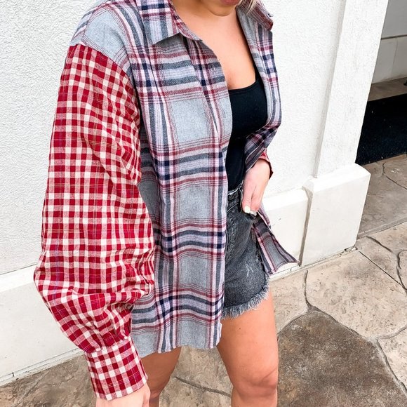 Dallas Plaid Button Down - Grey, Navy, Red - Size Small - Picture 4 of 5